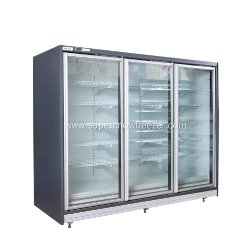 Double Glass Doors Supermarket Display Vertical Freezer
